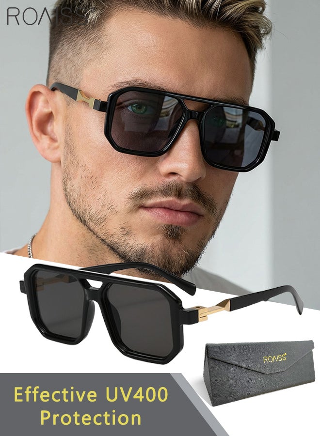 رويس نظارات شمسية مربعة بتصميم كلاسيكي للرجال والنساء، مناسبة للقيادة في الهواء الطلق والحفلات، بتصميم بانك مزدوج الجسر، توفر حماية من الأشعة فوق البنفسجية، ومضادة للوهج، مثالية للصيد والسفر. - Image 1